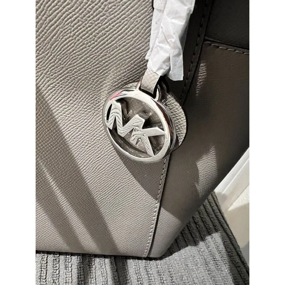Michael Kors Charlotte Pearl Grey Top Zip Leather Tote Handbag New - Picture 4 of 8